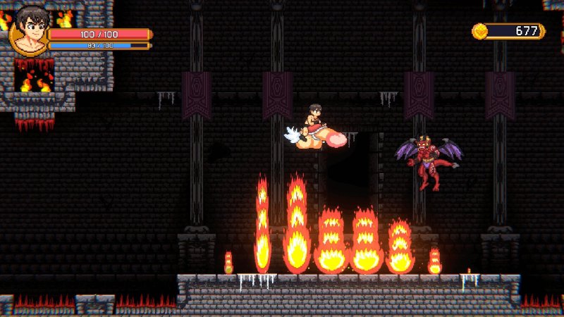 Boyfriend's Rescue — Side-scrolling battle with flames and fantasy enemies — Boyfriends Rescue game screenshot.
