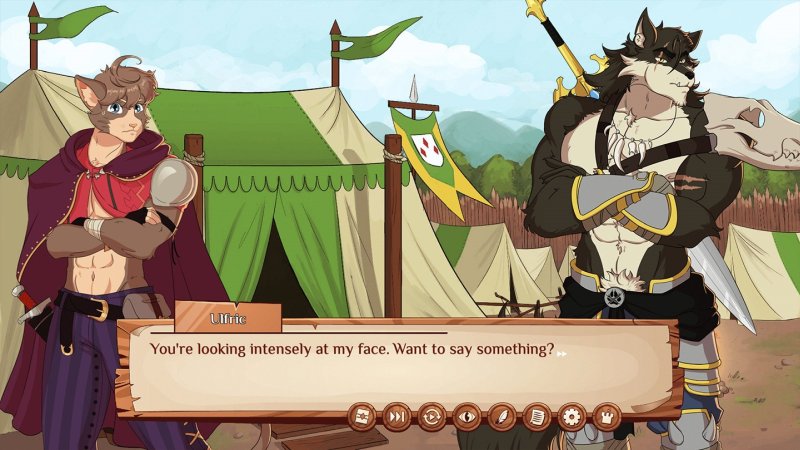Burrow of the Fallen Bear — Illustrated fantasy adventurers discussing events near a campsite — Burrow Of The Fallen Bear game screenshot.