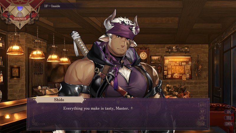 Norn's Dine — Fantasy tavern owner speaking to an armored anthropomorphic character — Norns Dine game screenshot.